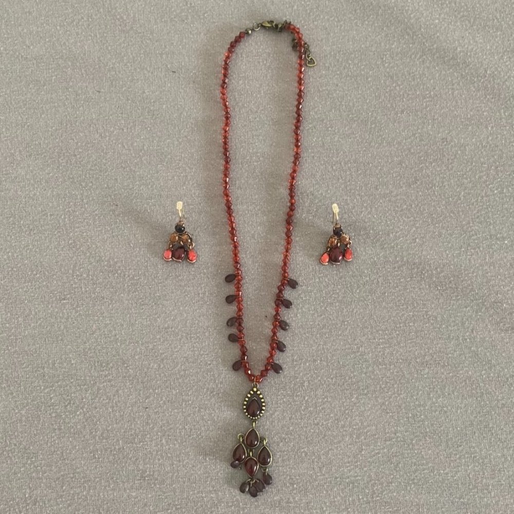 2/$25 Red/Gold Beaded Necklace and Earring set
